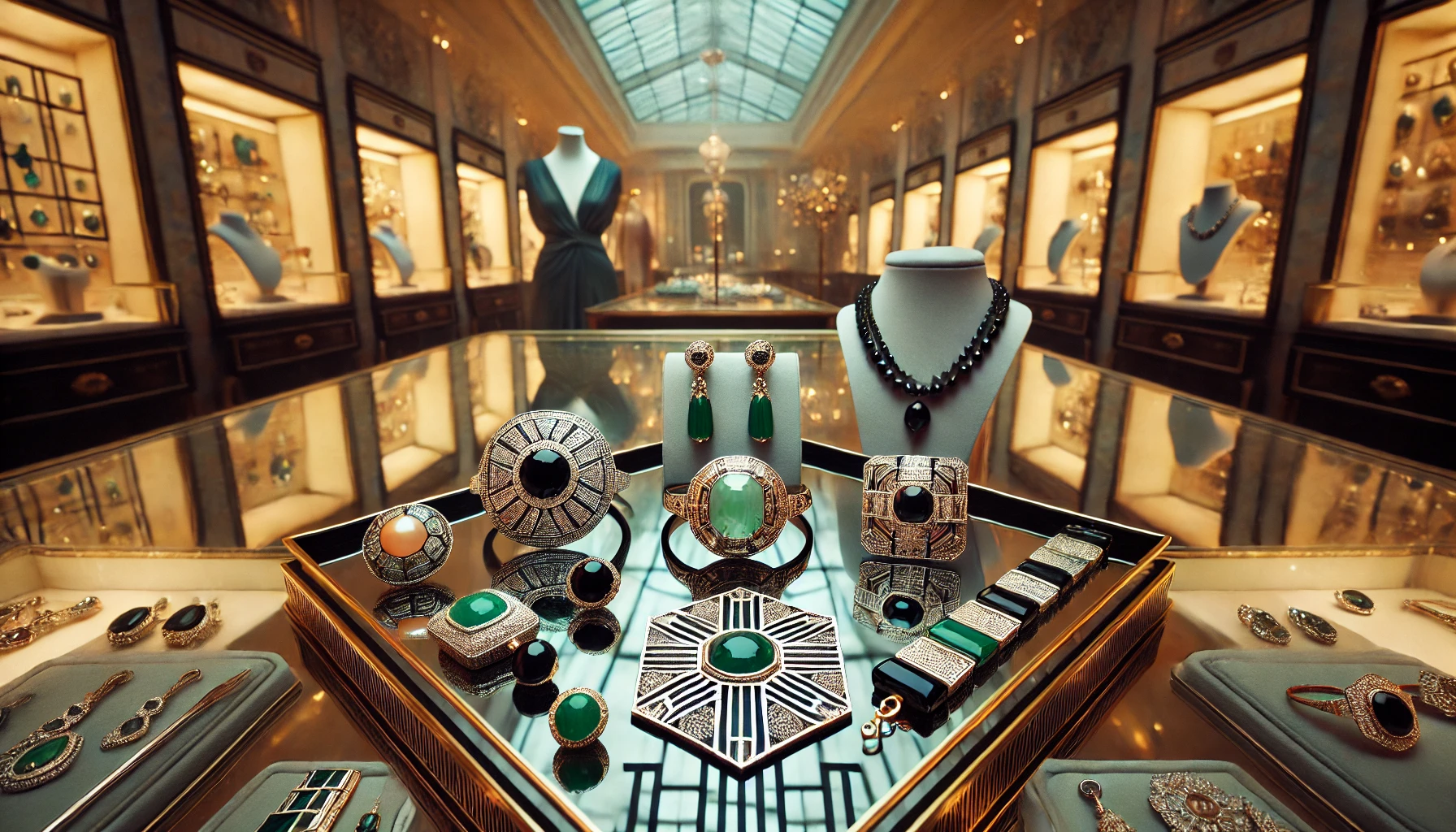 vintage Art Deco jewelry pieces elegantly arranged